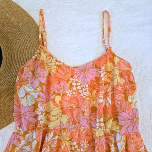 Billabong Women's Sundress Size XL Mini Dress Tiered Orange Vacation Boho Flowy - Picture 3 of 15